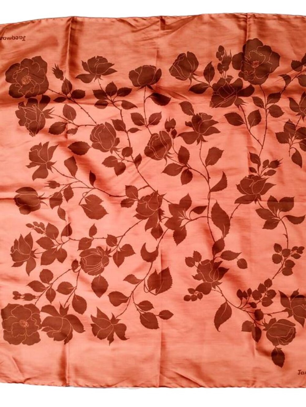 1950s Vintage Rust Large Designer Scarf With Large Brown Roses Flowers Jacqmar